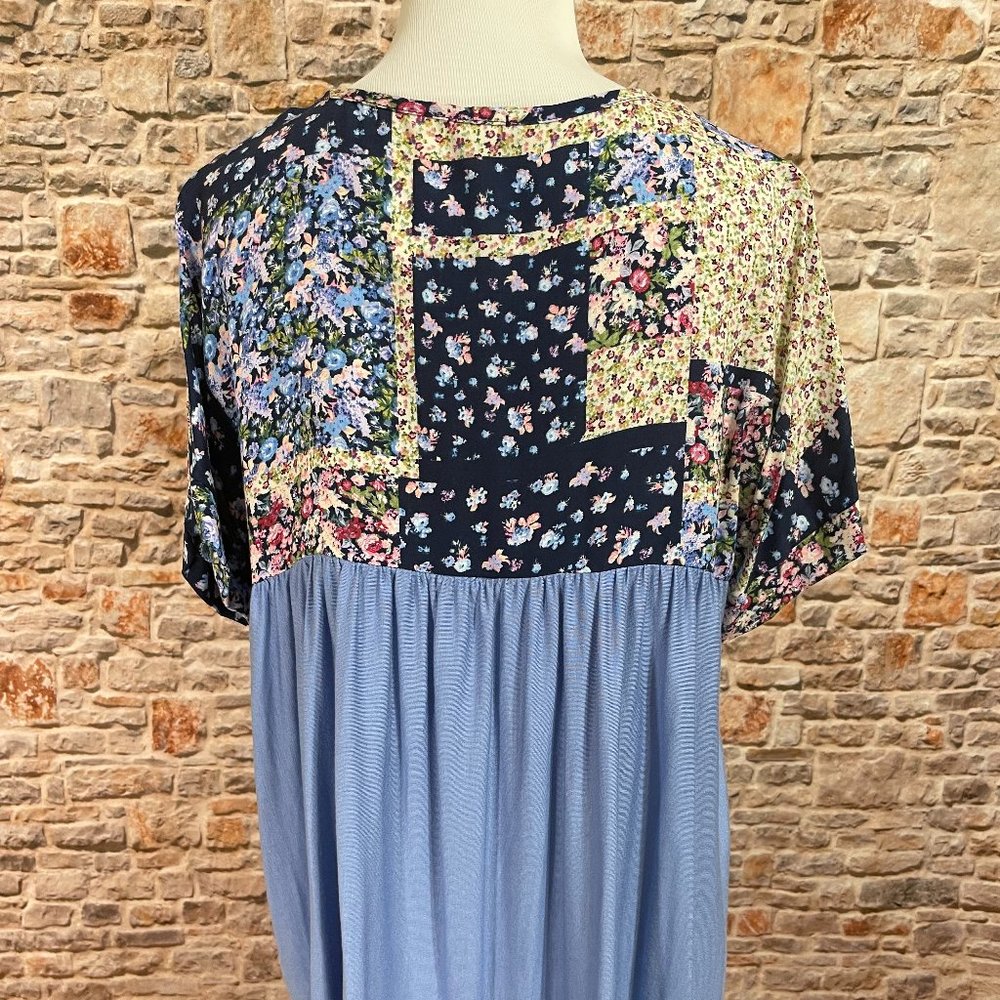 NWT E.Luna Blue Floral Patchwork Babydoll Top - Picture 5 of 9